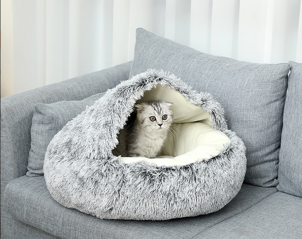 Lettino Invernale in Peluche Semi-chiuso per Cani e Gatti