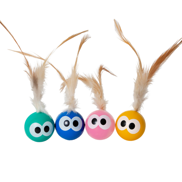 Palline Rimbalzanti con Piume per Gatti – 4 pz